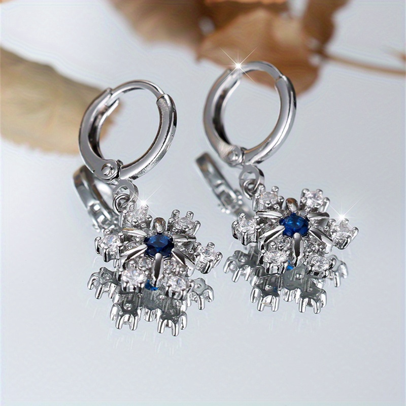 Snowflake Zirconia Drop Earrings for Christmas